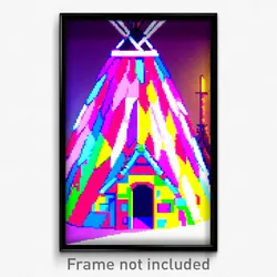 Pixel Art Poster - Colorful Wigwam (8 Bit Psychedelic Trippy Video Game Print)