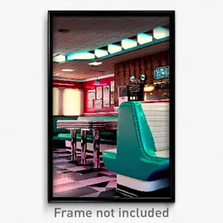 Pixel Art Poster - Aged 50'S Diner (8 Bit Psychedelic Trippy Video Game Print)