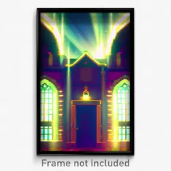 Pixel Art Poster - Glitchy Almshouse (8 Bit Psychedelic Trippy Video Game Print)