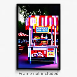 Pixel Art Poster - Memorable Hot Dog Stand (8 Bit Psychedelic Video Game Print)