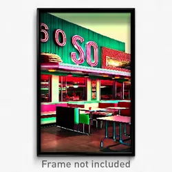 Pixel Art Poster - Frightening 50'S Diner (8 Bit Psychedelic Video Game Print)