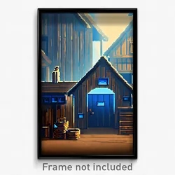 Pixel Art Poster - Blue Hovel (8 Bit Psychedelic Trippy Weird Video Game Print)
