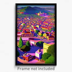 Pixel Art Poster - Enormous Small Town (8 Bit Psychedelic Video Game Print)