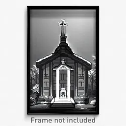 Pixel Art Poster - Colorless Shrine (8 Bit Psychedelic Trippy Video Game Print)