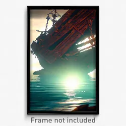 Pixel Art Poster - Menacing Shipwreck (8 Bit Psychedelic Video Game Print)
