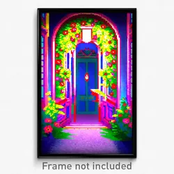 Pixel Art Poster - Flowery Door (8 Bit Psychedelic Trippy Video Game Print)