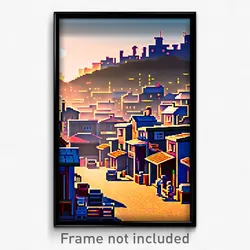 Pixel Art Poster - Busy Shantytown (8 Bit Psychedelic Trippy Video Game Print)