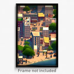 Pixel Art Poster - Square Shantytown (8 Bit Psychedelic Trippy Video Game Print)
