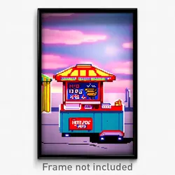 Pixel Art Poster - Unsightly Hot Dog Stand (8 Bit Psychedelic Video Game Print)