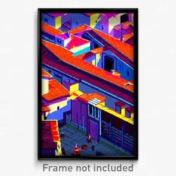 Pixel Art Poster - Vivid Rooftops (8 Bit Psychedelic Trippy Video Game Print)