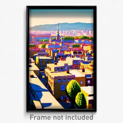 Pixel Art Poster - Tiny French City (8 Bit Psychedelic Trippy Video Game Print)