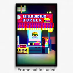 Pixel Art Poster - Villainous Burger Stand (8 Bit Psychedelic Video Game Print)