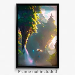 Pixel Art Poster - Flying Forest (8 Bit Psychedelic Trippy Video Game Print)