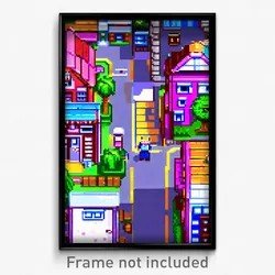 Pixel Art Poster - Tidy Town (8 Bit Psychedelic Trippy Weird Video Game Print)