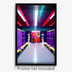 Pixel Art Poster - Striking Locker Room (8 Bit Psychedelic Video Game Print)