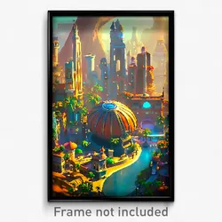 Pixel Art Poster - Unusual Exotic City (8 Bit Psychedelic Video Game Print)