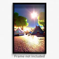 Pixel Art Poster - Bright Campsite (8 Bit Psychedelic Trippy Video Game Print)