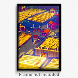 Pixel Art Poster - Golden Farm (8 Bit Psychedelic Trippy Weird Video Game Print)