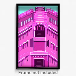 Pixel Art Poster - Pink Fort (8 Bit Psychedelic Trippy Weird Video Game Print)