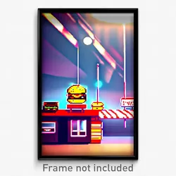 Pixel Art Poster - Imaginary Burger Stand (8 Bit Psychedelic Video Game Print)