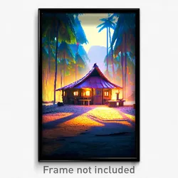 Pixel Art Poster - Adventurous Hut (8 Bit Psychedelic Trippy Video Game Print)