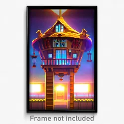 Pixel Art Poster - Flying Inn (8 Bit Psychedelic Trippy Weird Video Game Print)