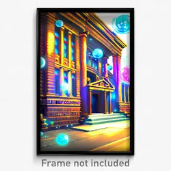 Pixel Art Poster - Bubbly Courthouse (8 Bit Psychedelic Trippy Video Game Print)