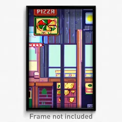 Pixel Art Poster - Barren Pizza Shop (8 Bit Psychedelic Trippy Video Game Print)