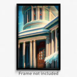 Pixel Art Poster - Frosty American Architecture (8 Bit Video Game Print)