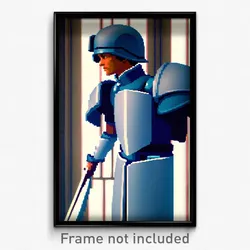 Pixel Art Poster - Light Blue Armoury (8 Bit Psychedelic Video Game Print)
