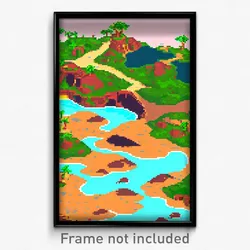 Pixel Art Poster - Flat Exotic Island (8 Bit Psychedelic Video Game Print)
