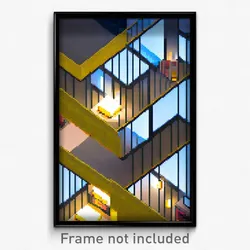 Pixel Art Poster - Square Hotel Room (8 Bit Psychedelic Trippy Video Game Print)