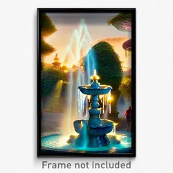 Pixel Art Poster - Enchanted Fountain (8 Bit Psychedelic Video Game Print)