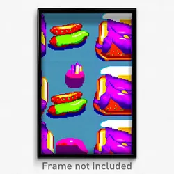 Pixel Art Poster - Violet Hot Dog (8 Bit Psychedelic Trippy Video Game Print)