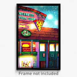 Pixel Art Poster - Enchanted Pizza Shop (8 Bit Psychedelic Video Game Print)