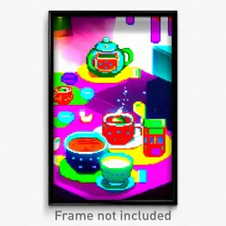 Pixel Art Poster - Colorful Tea (8 Bit Psychedelic Trippy Video Game Print)