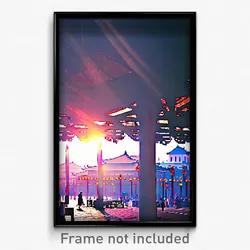 Pixel Art Poster - Sunny Chinese City (8 Bit Psychedelic Video Game Print)