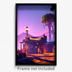 Pixel Art Poster - Shady Outpost (8 Bit Psychedelic Trippy Video Game Print)