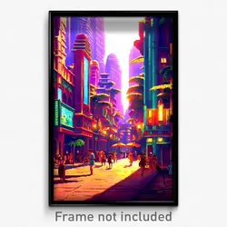 Pixel Art Poster - Valuable Exotic City (8 Bit Psychedelic Video Game Print)
