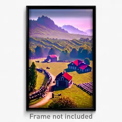 Pixel Art Poster - Natural Farmstead (8 Bit Psychedelic Trippy Video Game Print)