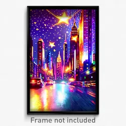 Pixel Art Poster - Starry New York (8 Bit Psychedelic Trippy Video Game Print)