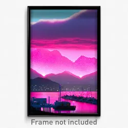 Pixel Art Poster - Pink Anchorage (8 Bit Psychedelic Trippy Video Game Print)