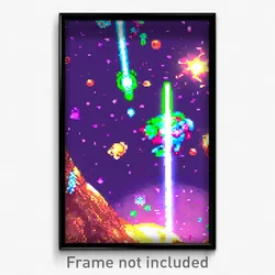 Pixel Art Poster - Slimy Galaxy Battle (8 Bit Psychedelic Video Game Print)