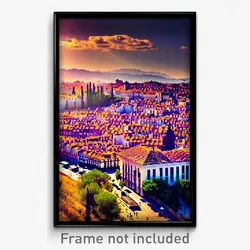 Pixel Art Poster - Harmonious Spanish City (8 Bit Psychedelic Video Game Print)