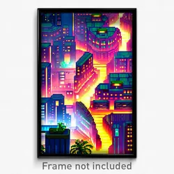 Pixel Art Poster - Terrific Exotic City (8 Bit Psychedelic Video Game Print)
