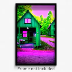 Pixel Art Poster - Green Cabin (8 Bit Psychedelic Trippy Weird Video Game Print)