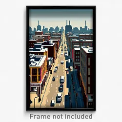 Pixel Art Poster - Bleak American City (8 Bit Psychedelic Video Game Print)