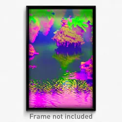 Pixel Art Poster - Glitchy Pond (8 Bit Psychedelic Trippy Video Game Print)