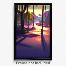 Pixel Art Poster - Shadowy Oasis (8 Bit Psychedelic Trippy Video Game Print)
