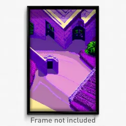 Pixel Art Poster - Purple Courtyard (8 Bit Psychedelic Trippy Video Game Print)